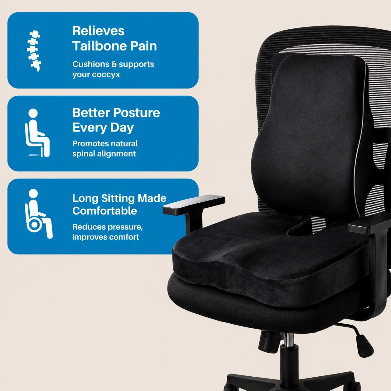Finally Sit Pain-Free For Hours Without Tailbone Or Lower Back Pain: Sitting Comfort Combo